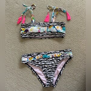 Girls Black & White Zebra Print Bikini with Multicolor Accents